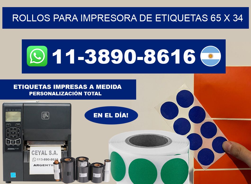rollos para impresora de etiquetas 65 x 34