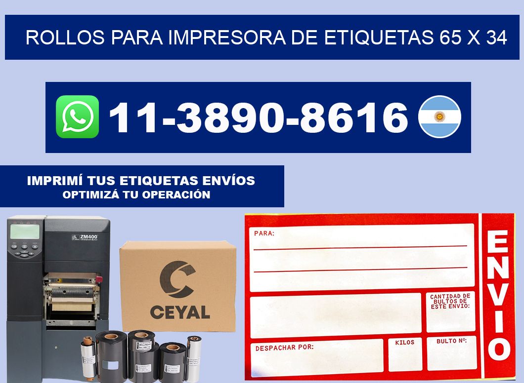 rollos para impresora de etiquetas 65 x 34
