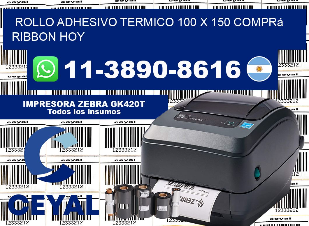 ROLLO ADHESIVO TERMICO 100 X 150 Comprá ribbon hoy