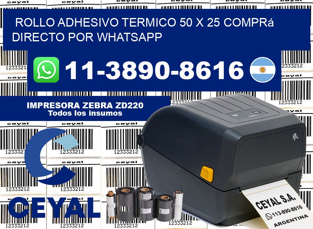ROLLO ADHESIVO TERMICO 50 X 25 Comprá directo por WhatsApp