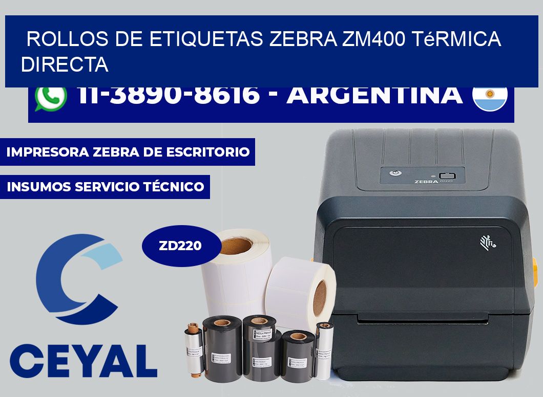 rollos de etiquetas zebra zm400 térmica directa