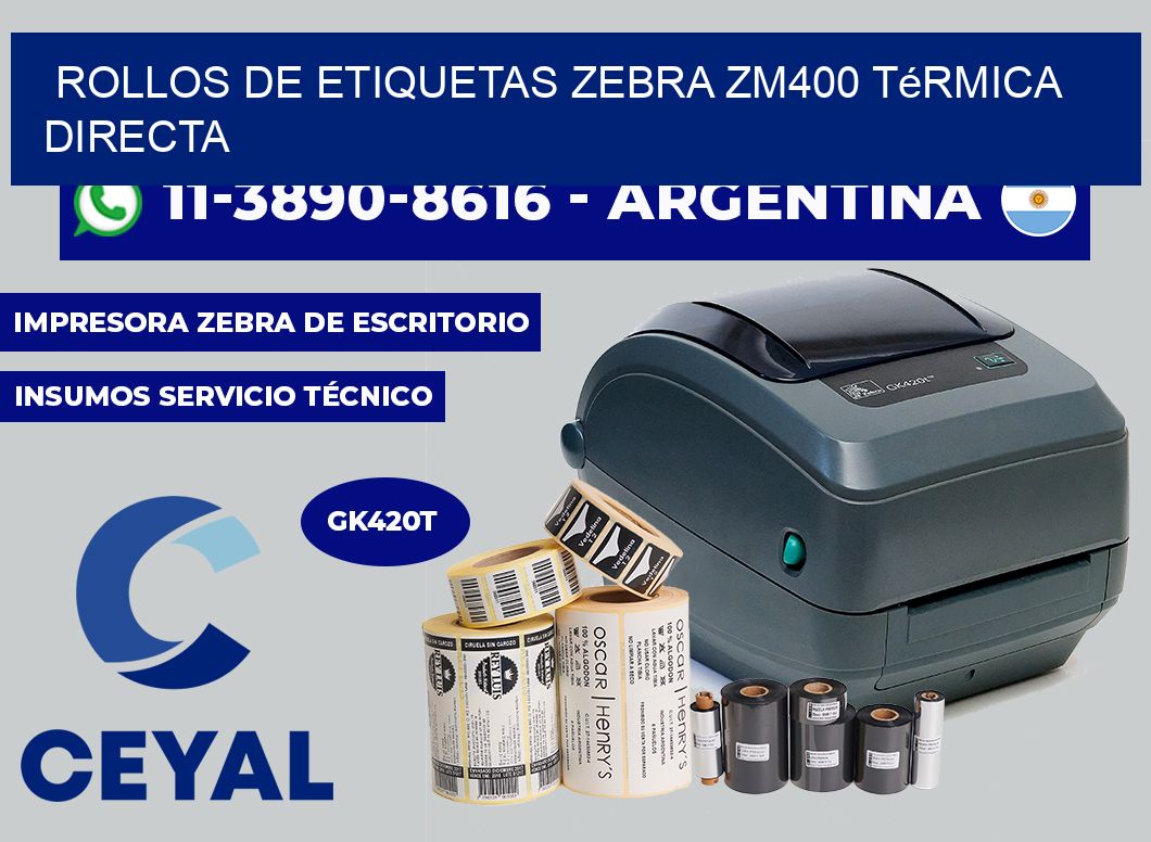 rollos de etiquetas zebra zm400 térmica directa