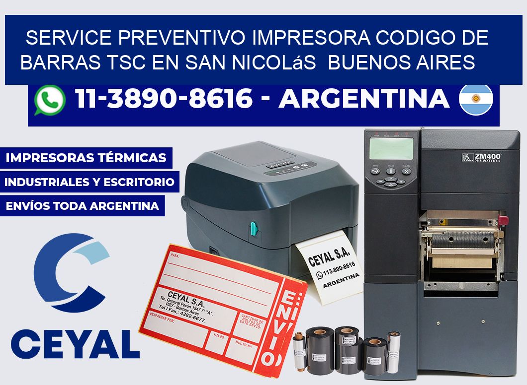 service preventivo impresora codigo de barras TSC en San Nicolás  Buenos Aires
